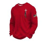 Maglietta a maniche lunghe da uomo, a maniche lunghe, alla moda, per il tempo libero, per l'America, per lo sport, a maniche lunghe, da uomo, O rosso., 4XL