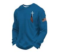 Maglietta a maniche lunghe da uomo, a maniche lunghe, alla moda, per il tempo libero, per l'America, per lo sport, a maniche lunghe, da uomo, O blu., M