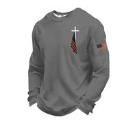 Maglietta a maniche lunghe da uomo, a maniche lunghe, alla moda, per il tempo libero, per l'America, per lo sport, a maniche lunghe, da uomo, O grigio., 4XL