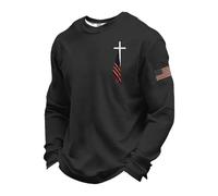 Maglietta a maniche lunghe da uomo, a maniche lunghe, alla moda, per il tempo libero, per l'America, per lo sport, a maniche lunghe, da uomo, O nero., S