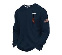 Maglietta a maniche lunghe da uomo, a maniche lunghe, alla moda, per il tempo libero, per l'America, per lo sport, a maniche lunghe, da uomo, O blu navy, S