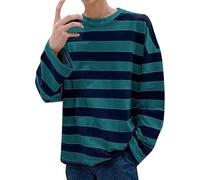 Maglietta a maniche lunghe da uomo a maniche lunghe con motivo a righe blu navy a blocchi di colore europeo strato di base top casual sciolto sportivo confortevole girocollo camicie in stile bretone