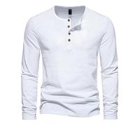 Maglietta a maniche lunghe da uomo, a maniche lunghe, morbida, traspirante, con bottoni, vestibilità normale, comoda, leggera, classica, ad asciugatura rapida, O bianco., L