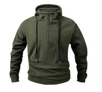 Maglietta a maniche lunghe da uomo, a mezza zip, con cerniera a 1/4, leggera, traspirante, con cappuccio e chiusura lampo, Verde nerastro, XXL