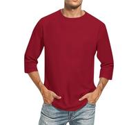 Maglietta a maniche lunghe da uomo, alla moda, basic da baseball, per il tempo libero, comoda e sottile, colorata, slim fit, da lavoro, leggera, estiva, in cotone pesante, 07 vino., XXL