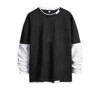 Maglietta a maniche lunghe da uomo, per il tempo libero, da uomo, a maniche corte, vestibilità normale, finte, a maniche lunghe, tinta unita, basic, girocollo, minimalista, leggera, comoda