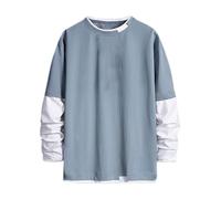 Maglietta a maniche lunghe da uomo, per il tempo libero, da uomo, a maniche corte, vestibilità normale, finte, a maniche lunghe, tinta unita, basic, girocollo, minimalista, leggera, comoda