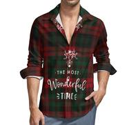Maglietta a maniche lunghe da uomo - Wonderful Time Christmas con scollo a V Casual Button Up Shirt da uomo con tasca, Nero , M