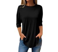 Maglietta a maniche lunghe, elegante, a maniche lunghe, in cotone, da donna, casual, a 3/4, con maniche a 3/4, comoda, oversize, alla moda, per la primavera, l'estate, tunica, Nero , L
