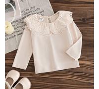 Maglietta a maniche lunghe in maglia costolata color albicocca per bambina con colletto in pizzo, elegante e casual, adatta per primavera, autunno e inverno 6-9M,9-12M,12-18M,18-24M,2-3Y,3-6MColore un