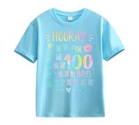 Maglietta a maniche lunghe, senza pancia, per ragazze e ragazzi, casual, a maniche corte, 100 Days of School Opening 100 Days Anniversary Personality Loose Short Sleeved Shirt con glitter, Azzurro, 10