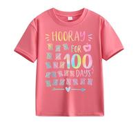 Maglietta a maniche lunghe, senza pancia, per ragazze e ragazzi, casual, a maniche corte, 100 Days of School Opening 100 Days Anniversary Personality Loose Short Sleeved Shirt con glitter, rosa