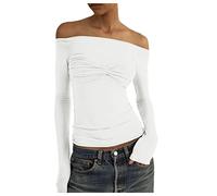 Maglietta a maniche lunghe, slim fit, elasticizzata, in tinta unita, con schiena scoperta, alla moda, bianco, L