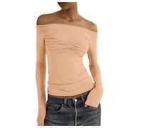 Maglietta a maniche lunghe, slim fit, elasticizzata, in tinta unita, con schiena scoperta, alla moda, Colore: rosa., L