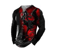 Maglietta a Maniche Lunghe Stampata con Drago Animale da Uomo Vintage 3D Stampato Lace Up Casual Henley Shirt Top Pullover da Strada all'aperto con segni di invecchiamento