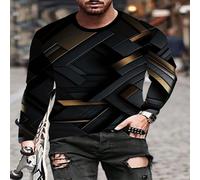 Maglietta a motivo geometrico - Design di stampa 3D vibrante, stile unico e originale, manica lunga comoda, classica t-shirt girocollo - perfetta per l'abbigliamento casual da uomo, ideale per la stag