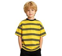 Maglietta a righe a maniche corte per un look casual con scollo rotondo e spalle sovrapposte, giallo., 4-5 Anni