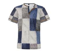 Maglietta a righe da uomo 2026 top da uomo con collo a maniche corte casual top a righe scozzese stampa denim occidentale maglietta da uomo top vestiti per allenamento indoor outdoor, Blu scuro, 5XL