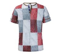 Maglietta a righe da uomo 2026 top da uomo con collo a maniche corte casual top a righe scozzese stampa denim occidentale maglietta da uomo top vestiti per allenamento indoor outdoor, Rosso, 5XL