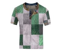 Maglietta a righe da uomo 2026 top da uomo con collo a maniche corte casual top a righe scozzese stampa denim occidentale maglietta da uomo top vestiti per allenamento indoor outdoor, Verde, L