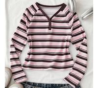 Maglietta a righe vintage a maniche lunghe per ragazze, design a righe fresco e senza tempo, unico e non monotono. Taglio a maniche raglan per movimenti liberi, può essere indossata da sola per un loo