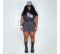 Maglietta aderente a girocollo con grafica stampata del gesto del dito LA, hip hop, semplice e casual, adatta per l'estate, per taglie forti 0XL,1XL,2XL,3XL,4XL,5XLHalloweenTessuto in maglia