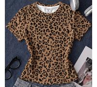 Maglietta aderente a maniche lunghe e corte con stampa leopardata, collo rotondo, stile casual minimalista e comodo, adatta per l'estate, per ragazze pre-adolescenti 7Y,8Y,9Y,10Y,11Y,12Y,13Ystampa dap