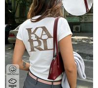 Maglietta aderente con spalle regolari, stampa leopardata e design con testo sulla schiena, per vacanze, viaggi e spiaggia L,M,S,XLGeometrico,LettereTessuto in maglia
