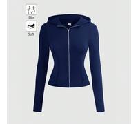 Maglietta aderente con zip, tinta unita, minimalista, adatta per lo yoga e il casual, per ragazze adolescenti 14Y,13Y,16Y,15YColore unicoPoliestere