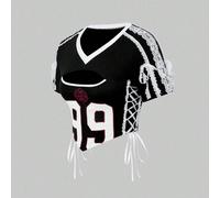 Maglietta aderente da donna in stile retrò college, sexy, sportiva, con ballerina, pizzo, patchwork e ricamo numerico 0XL,1XL,2XL,3XLGraficoTessuto in maglia
