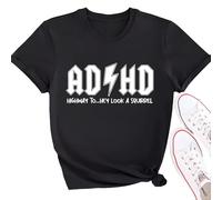 Maglietta ADHD, maglietta ADHD, maglietta ADHD, maglietta divertente per uomo, donna, disturbo da iperattività, Nero , S
