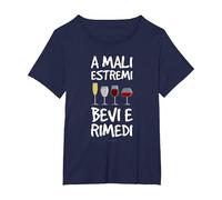 Maglietta Alcol Spiritosa Mali Estremi Bevi E Rimedi Maglietta, Donna Plus-Size, Navy, 1X