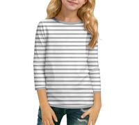 Maglietta alla moda con scollo rotondo e maniche a tre quarti, per ragazze, abbigliamento comodo e casual per tutti i giorni, taglio lusinghiero, ideale per la scuola, le uscite o la casa