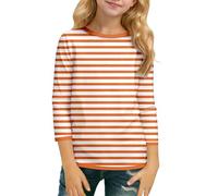 Maglietta alla moda con scollo rotondo e maniche a tre quarti, per ragazze, abbigliamento comodo e casual per tutti i giorni, taglio lusinghiero, ideale per la scuola, le uscite o la casa