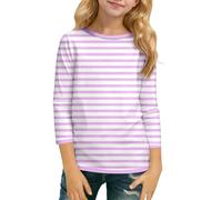 Maglietta alla moda con scollo rotondo e maniche a tre quarti, per ragazze, abbigliamento comodo e casual per tutti i giorni, taglio lusinghiero, ideale per la scuola, le uscite o la casa