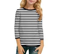 Maglietta alla moda con scollo rotondo e maniche a tre quarti, per ragazze, abbigliamento comodo e casual per tutti i giorni, taglio lusinghiero, ideale per la scuola, le uscite o la casa