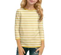 Maglietta alla moda con scollo rotondo e maniche a tre quarti, per ragazze, abbigliamento comodo e casual per tutti i giorni, taglio lusinghiero, ideale per la scuola, le uscite o la casa