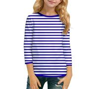 Maglietta alla moda con scollo rotondo e maniche a tre quarti, per ragazze, abbigliamento comodo e casual per tutti i giorni, taglio lusinghiero, ideale per la scuola, le uscite o la casa