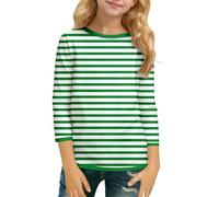 Maglietta alla moda con scollo rotondo e maniche a tre quarti, per ragazze, abbigliamento comodo e casual per tutti i giorni, taglio lusinghiero, ideale per la scuola, le uscite o la casa