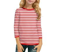 Maglietta alla moda con scollo rotondo e maniche a tre quarti, per ragazze, abbigliamento comodo e casual per tutti i giorni, taglio lusinghiero, ideale per la scuola, le uscite o la casa