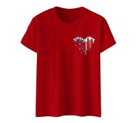 Maglietta alla moda da donna con scollo rotondo e bandiera per il giorno dell'Indipendenza, stampata con due lettere, manica corta, vestito sexy, Colore: rosso, L