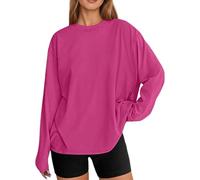 Maglietta alla moda oversize a maniche lunghe casual top basic con scollo rotondo da indossare tutti i giorni, rosa intenso, S
