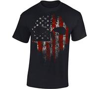 Maglietta: American Skull - Teschio Americano - USA T-Shirt - Maglia Uomo Uomini - Biker Rock Chopper - Stati Uniti d'America - Regalo - Testa di Morto - Zombie - Horror Orrore (M)