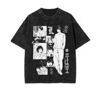 Maglietta Anime Death L Lawliet Note Notebook in Cotone Lavato con Stampa del Personaggio Merch Anime