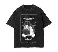 Maglietta Anime Death L Lawliet Note Notebook in Cotone Lavato con Stampa del Personaggio Merch Anime