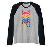Maglietta arcobaleno Gay Pride Cute Cat Love Is Love. Maglia con Maniche Raglan