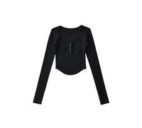 Maglietta asimmetrica a maniche lunghe con scollo a V da donna, Urban Streetwear, basic top, essenziale per l'autunno, 1, S