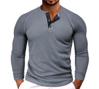 Maglietta autunnale a maniche lunghe da uomo, leggera, casual, alla moda, tinta unita, con bottoni alla moda, a maniche lunghe, per sport al chiuso e all'aperto, vita quotidiana, Grigio scuro, XXL