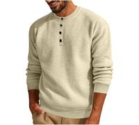 Maglietta autunnale a maniche lunghe da uomo, leggera, casual, alla moda, tinta unita, girocollo, a maniche lunghe, per sport al chiuso e all'aperto, vita quotidiana, Beige, 3XL