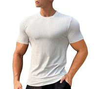 Maglietta autunnale da uomo 2025 T-shirt a maniche corte da uomo Pullover Leggings a tinta unita Top a righe Camicetta a maniche corte per interni ed esterni vita quotidiana, bianco, M